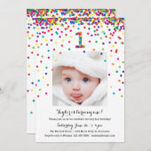 カラフル紙吹雪1st誕生日フォト招待状 招待状 (正面/裏面)