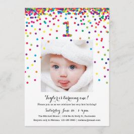 カラフル紙吹雪1st誕生日フォト招待状 招待状