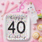 カラフル紙吹雪40歳の誕生日 ペーパープレート (パーティー)