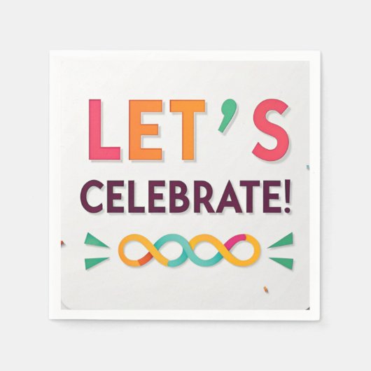 カラフル紙吹雪「よ祝う!」 パーティーデザイン スタンダードカクテルナプキン (正面)