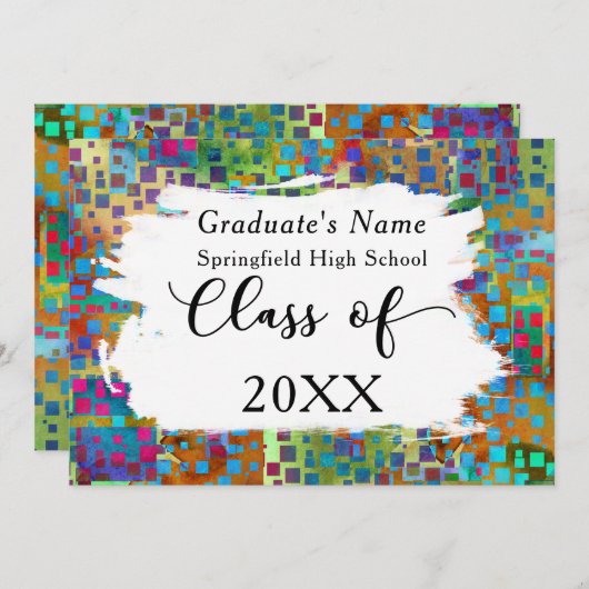 カラフル紙吹雪、ブラシストロークのグラード発表 案内状 (正面/裏面)