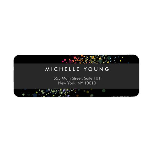 カラフル紙吹雪《写真》ぼけ味オン黒モダン ラベル (正面)