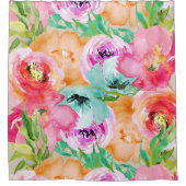 カラフル素朴モダンフローラ シャワーカーテン (正面)