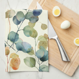 カラフル素朴ユーカリ水の色葉の キッチンタオル