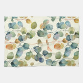 カラフル素朴ユーカリ水の色葉の キッチンタオル (横)