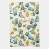 カラフル素朴ユーカリ水の色葉の キッチンタオル (縦)