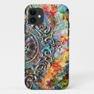カラフル素朴ヴィンテージフローラコラージュ iPhone 11 ケース