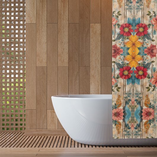 カラフル素朴花 シャワーカーテン