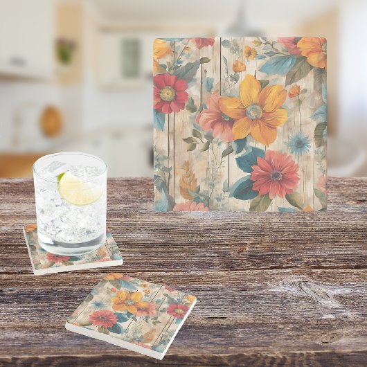 カラフル素朴花 ストーンコースター