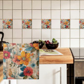 カラフル素朴花 タイル