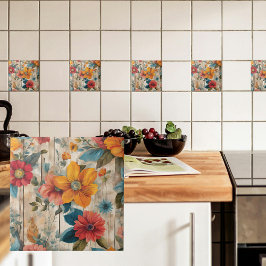 カラフル素朴花 タイル