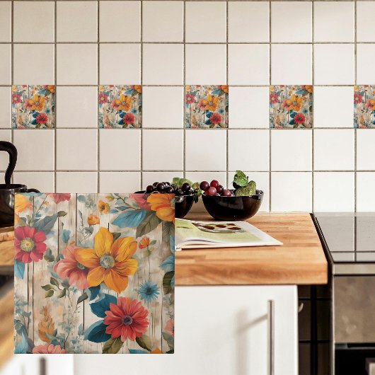 カラフル素朴花 タイル