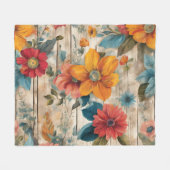 カラフル素朴花 フリースブランケット (正面(横))