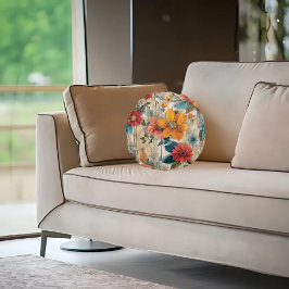 カラフル素朴花 ラウンドクッション