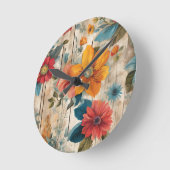 カラフル素朴花 ラウンド壁時計 (傾斜)