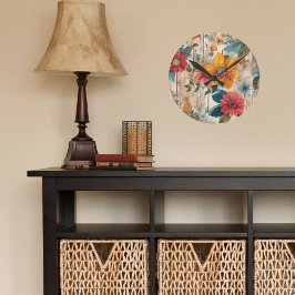 カラフル素朴花 ラウンド壁時計