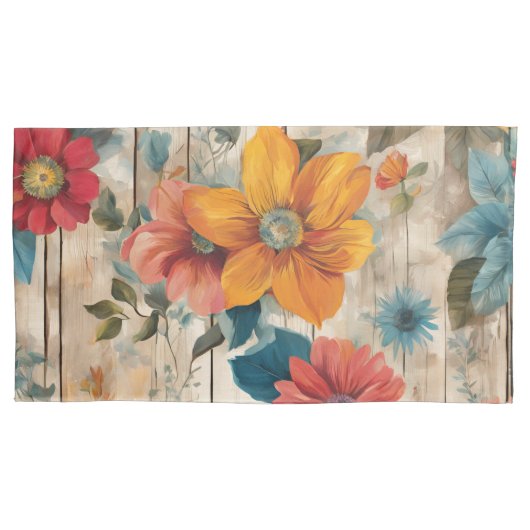 カラフル素朴花 枕カバー (正面)