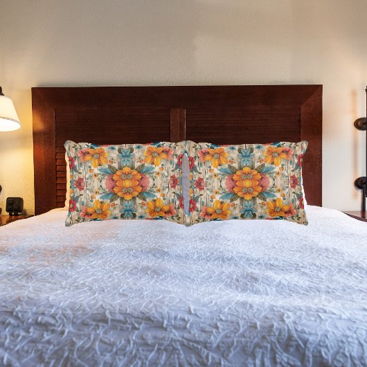 カラフル素朴花 枕カバー