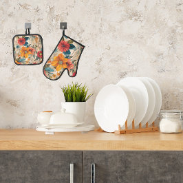 カラフル素朴花 鍋つかみ&鍋敷きセット