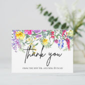 カラフル素朴Wildflowersスクリプトサンキューカード 招待状 (スタンド正面)