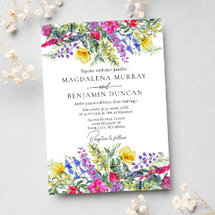 カラフル素朴Wildflowers & Harbes Boho結婚's 招待状