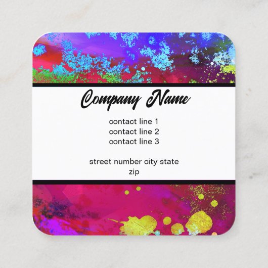 カラフル紫マゼンモダンタ絵を描(ばちゃばちゃ)跳ねる スクエア名刺 (裏面)