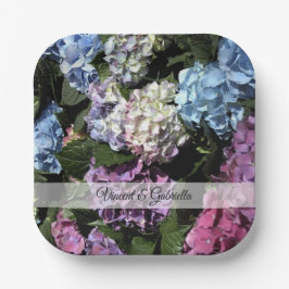 カラフル紫陽花結婚の ペーパープレート