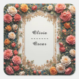 カラフル結婚フローラリース スクエアシール