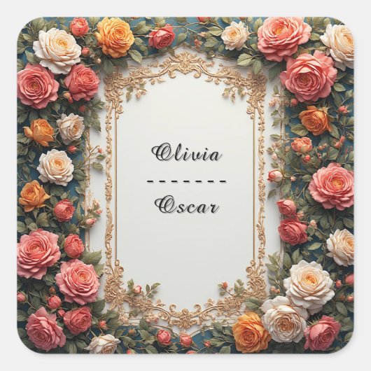 カラフル結婚フローラリース スクエアシール (正面)