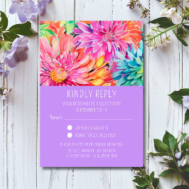 カラフル結婚モダンフローラ 出欠カード