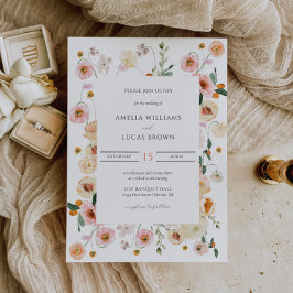 カラフル結婚式招待状付き春花模様 招待状