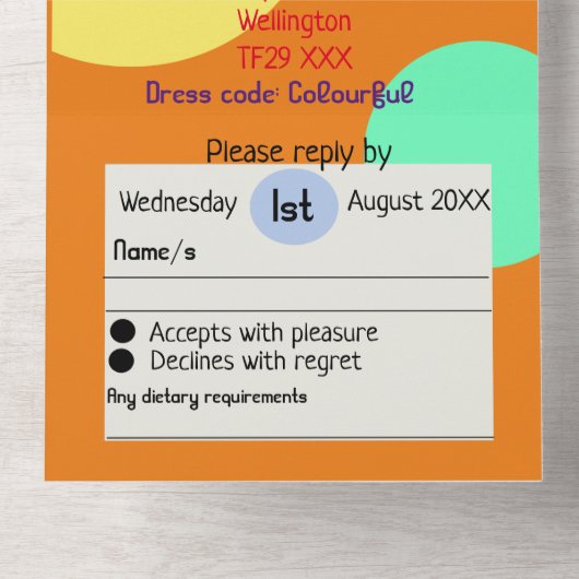 カラフル結婚式招待状boho bubblesおもしろい オールインワン招待状 (内側底面)