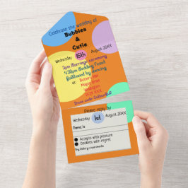 カラフル結婚式招待状boho bubblesおもしろい オールインワン招待状