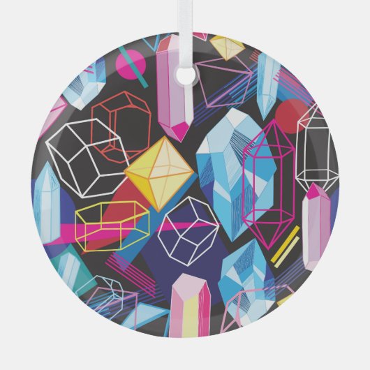 カラフル結晶、暗い抽象芸術背景 ガラスオーナメント (正面)