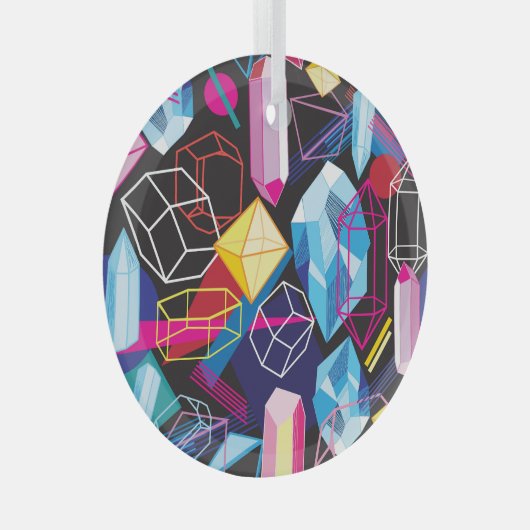 カラフル結晶、暗い抽象芸術背景 ガラスオーナメント (正面右)