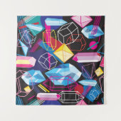 カラフル結晶、暗い抽象芸術背景 タペストリー (正面(横))