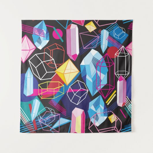 カラフル結晶、暗い抽象芸術背景 タペストリー (正面)