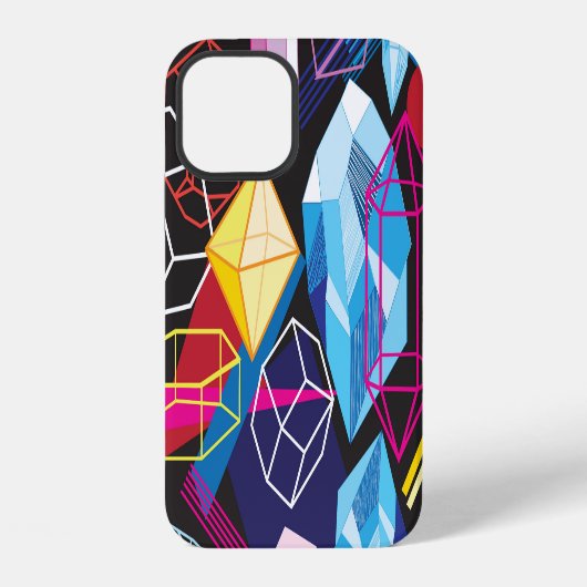 カラフル結晶、暗い抽象芸術背景 iPhoneケース (裏面)