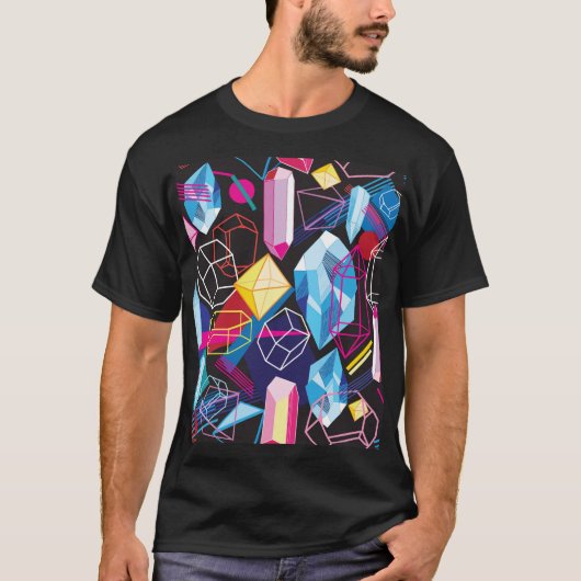 カラフル結晶、暗い抽象芸術背景 Tシャツ (正面)