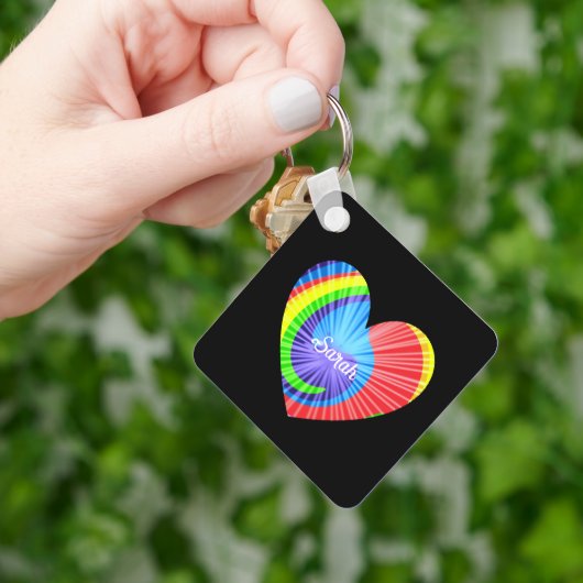 カラフル絞り染めハート キーホルダー (手)