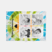 カラフル絞り染めファミリーフォトコラージュパーソナライズされた フリースブランケット (正面(横))