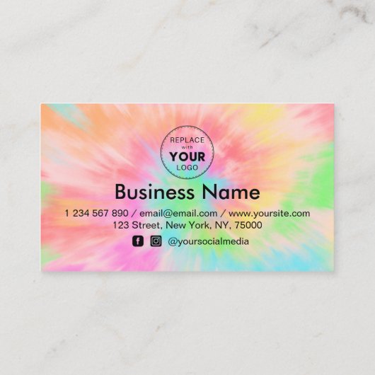 カラフル絞り染めロゴの追加ミニマル割引&ガーリー ロイヤリティカード (裏面)