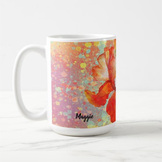 カラフル絵を描のアヤメの添えたマグカップ コーヒーマグカップ (左)