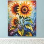 カラフル絵を描の背景にあるヒマワリの一種 キャンバスプリント (インサイチュ (ウッドフロア))