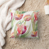 カラフル絵を描チューリップ水色フローラ クッション (ブランケット)