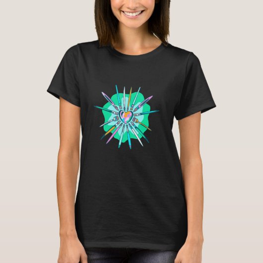 カラフル絵を描ハート Tシャツ (正面)
