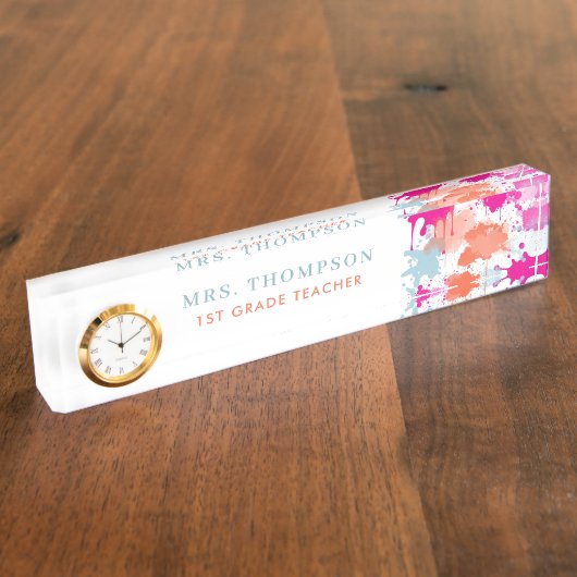 カラフル絵を描パーソナライズされた先生 デスクネームプレート (側面)
