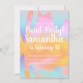 カラフル絵を描パーティードリップレインボー誕生日 招待状 (正面)