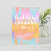 カラフル絵を描パーティードリップレインボー誕生日 招待状 (スタンド正面)