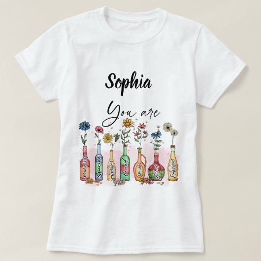 カラフル絵を描ボトルフローラ下層除去コスム Tシャツ (デザイン正面)